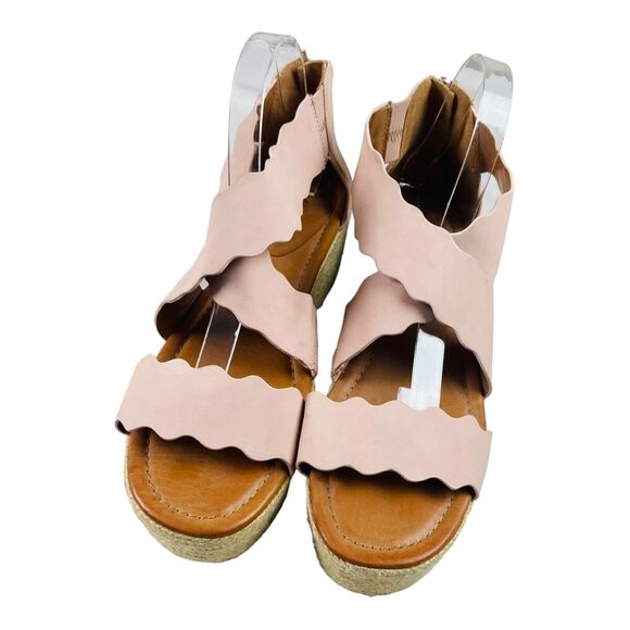 Indigo Rd. Irhaide Womens Espadrille Wedge Sandals Pink Scallop Straps 11M - Picture 3 of 8
